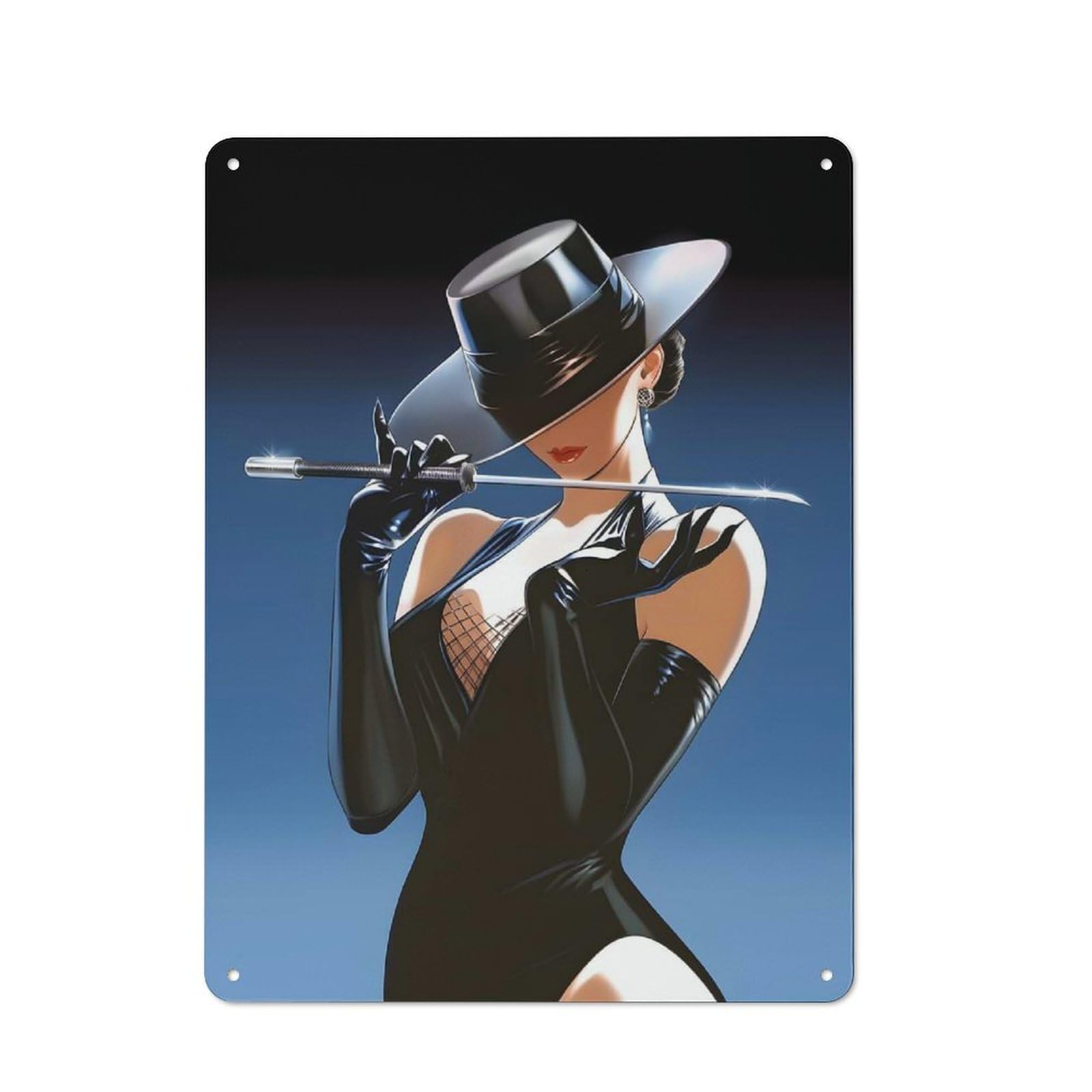 Junmoney Style-1 Elegant Woman With Sword And Hat Smart Metal Wall Decor 40X30cm, Office Metal Sign For Office, Study, Studio Or Hallway