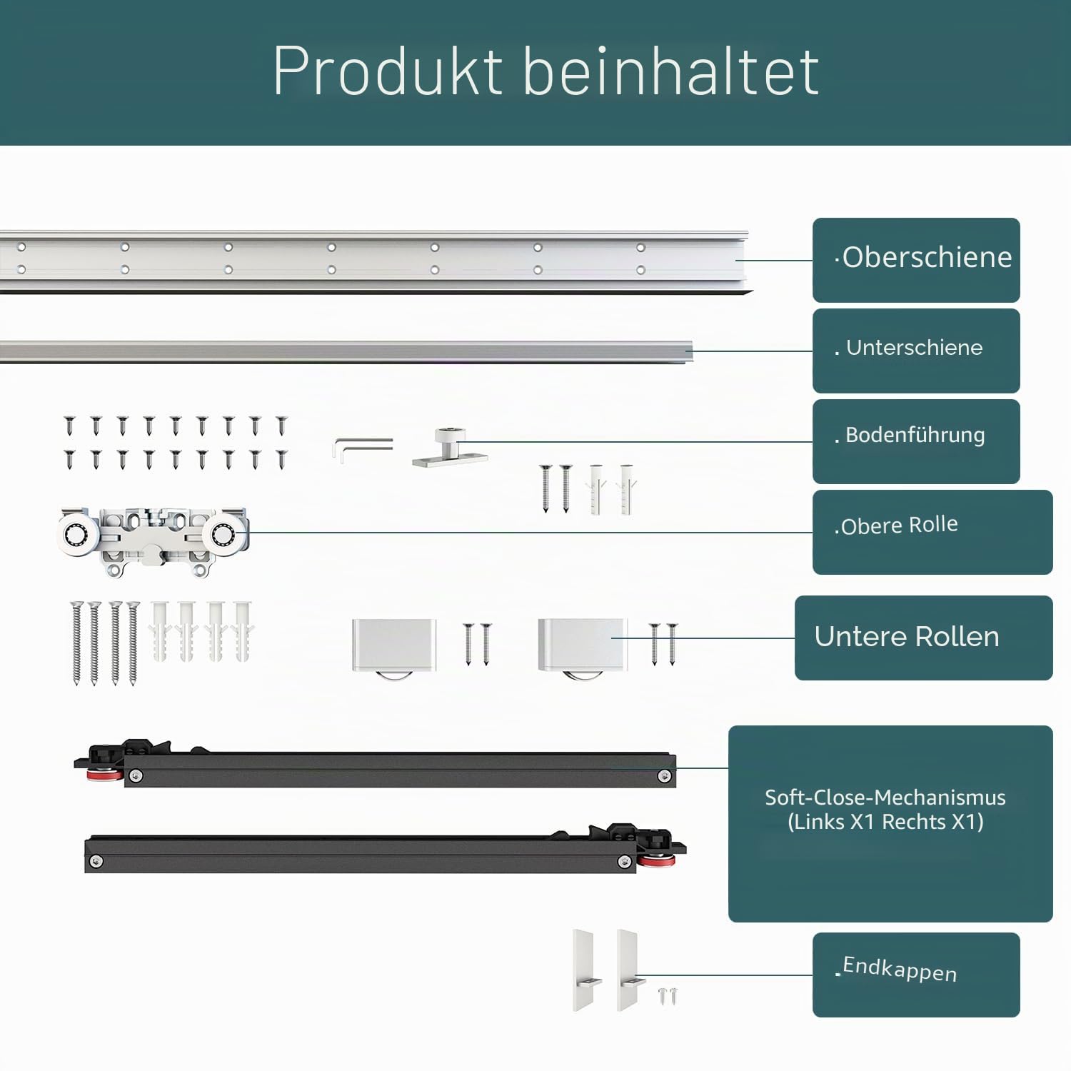 DIYHD 106,7 cm verdeckte Schiebetürbeschläge mit Absenkautomatik, keine Bodenschiene, passend für Öffnungsbreite 86,4 cm ~ 96,5 cm
