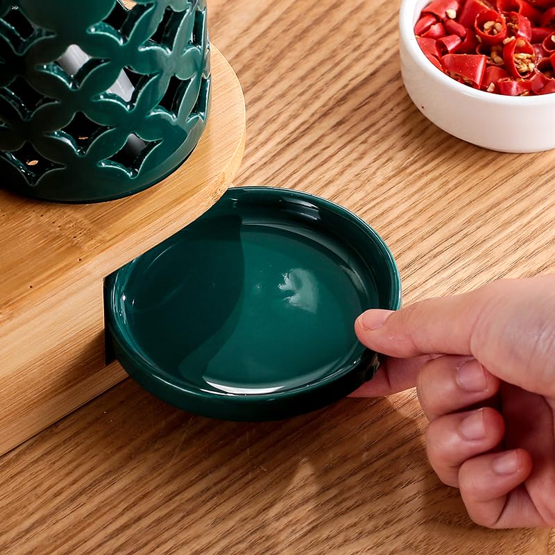 Besteckhalter für Utensilien 3-teiliger Keramik-Utensilienbehälter mit Bambusbasis, kreativer dreieckiger Küchen-Besteckbehälter for die Arbeitsplatte, Besteckaufbewahrung, Organizer, Abflussregal Ute