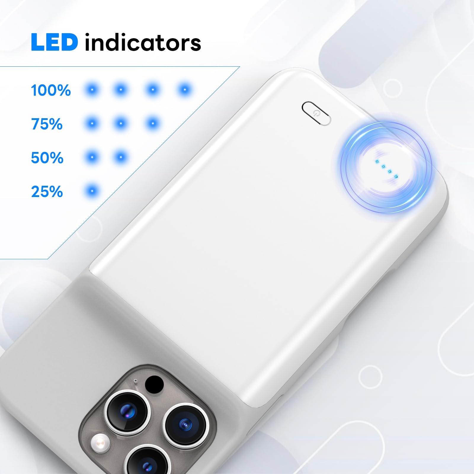 Akkuhülle für iPhone 16 Pro (6,3"), 7000mAh Wiederaufladbar Batterie Ladehülle Akku mit Panzer Schutz Glas, Powerbank Hülle Zusatzakku Akku Case Akku Ladehülle Handyhülle-Weiß