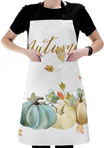 Miniatura 6 de Waterproof Apron with 2 Pockets, Thanksgiving Fall Pumpkin Watercolor Adjustable Man and Women Kitchen Bib Apron for Baking Cooking Restaurant BBQ,