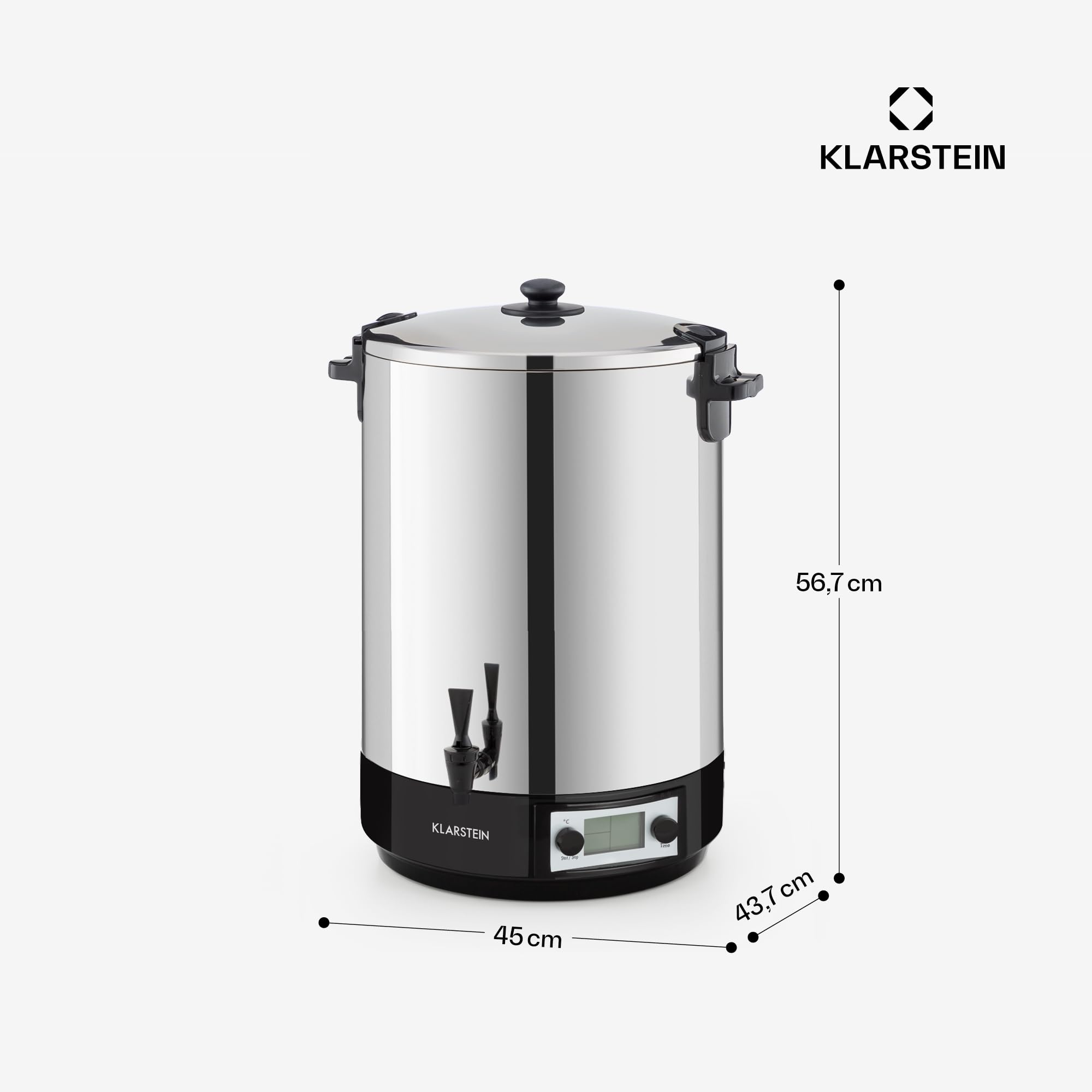 Klarstein KonfiStar 40 Digital Einkochautomat Einkochtopf Einkocher Heißgetränkespender, 40 Liter, 2500 Watt, 30-100 °C, Timer, Warmhalte-Funktion, Deckel mit Verschluss, Edelstahl poliert