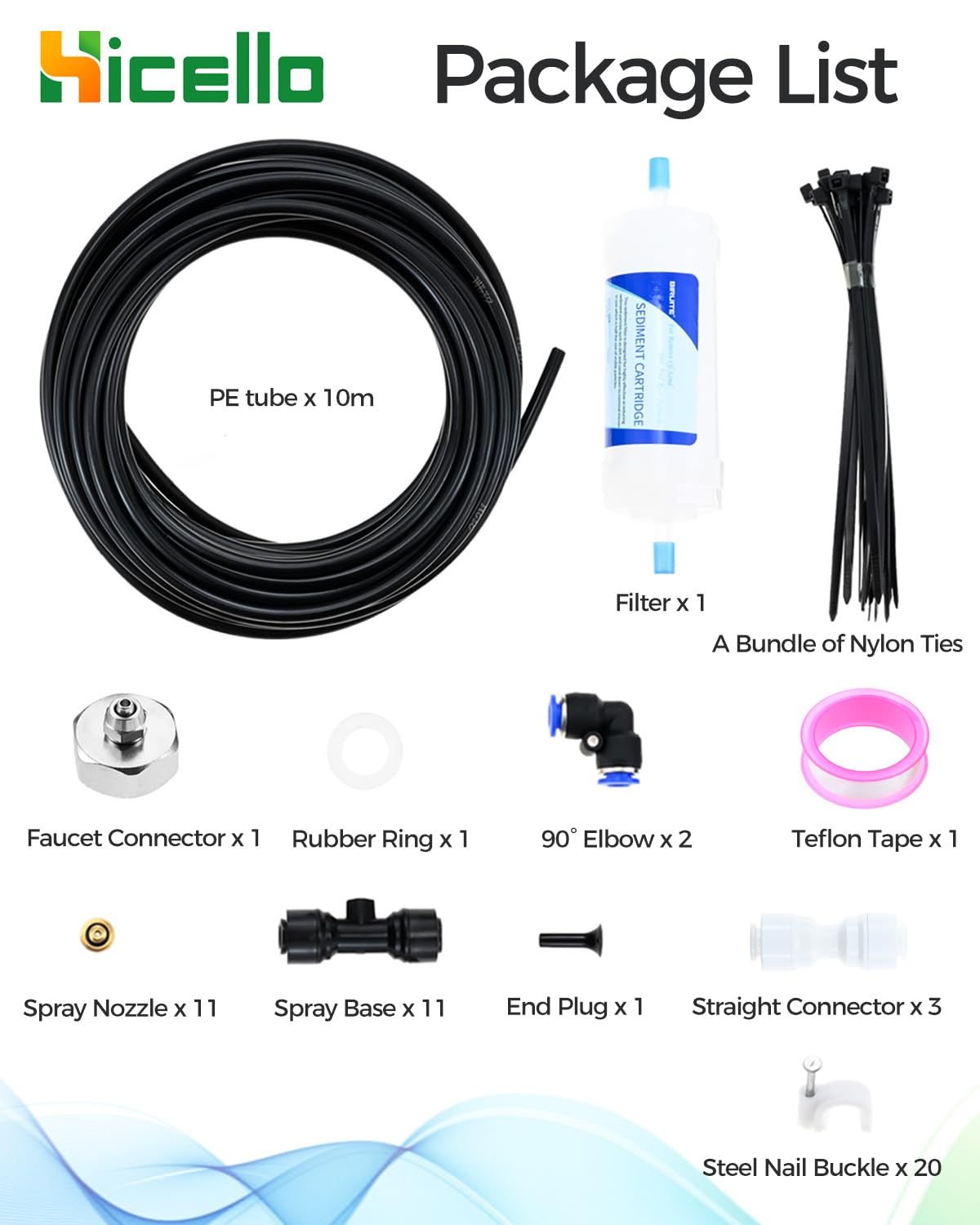 Kit de riego para exteriores, sistema de pulverización de refrigeración, 32 m, 11 boquillas de niebla de latón, manguera de 10 m, para patio, jardín, invernadero