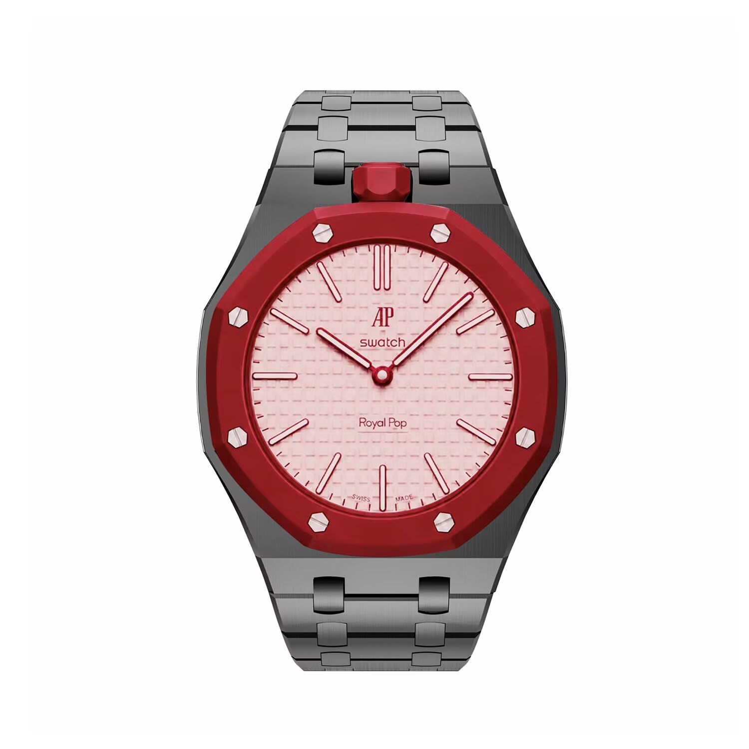 TingYR Correa compatible con Swatch Royal Pop, correa y caja de reloj de acero inoxidable, pulsera metálica impermeable y cómoda.