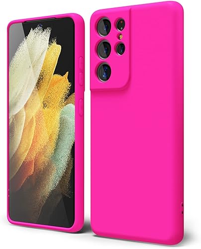 oakxco Funda para teléfono Samsung Galaxy S21 Ultra de silicona líquida, color sólido brillante fluorescente, bonita delgada fina suave goma TPU