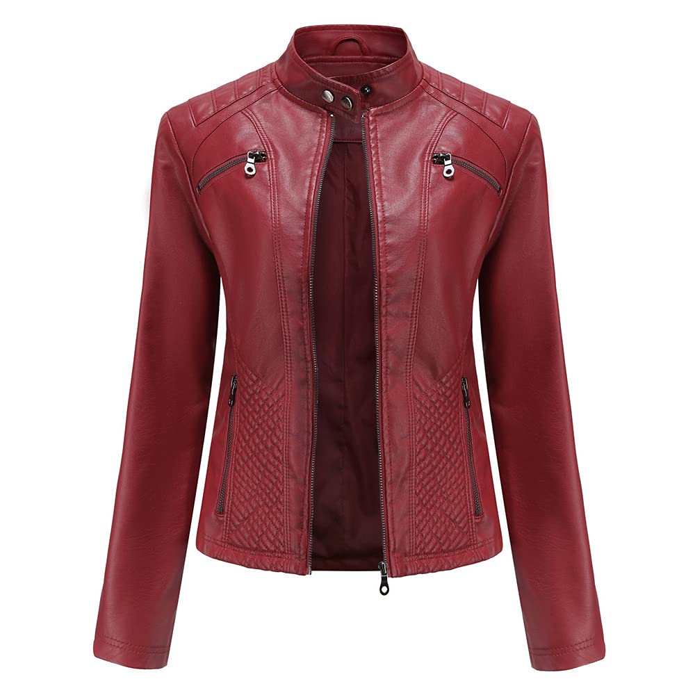 DISSA Damen Kunstleder Bikerjacke Stehkragen RV,EU 34-44