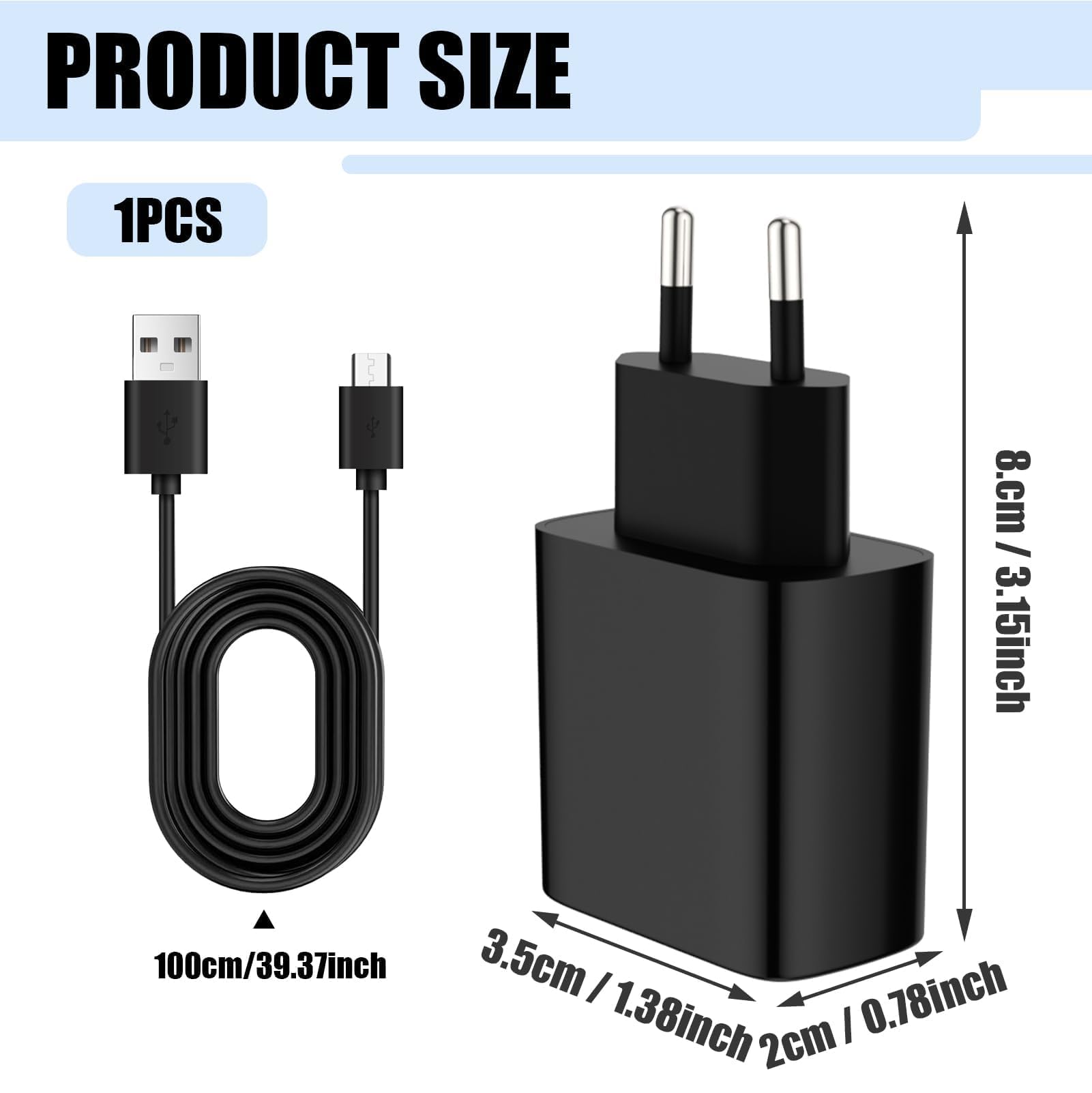 Alimentatore 5V 2A Paicreate, Caricabatterie con cavo (2m), Caricatore USB C Compatibile with Samsung/iPhone/Huawei/xiaomi,Ingresso 100-240V
