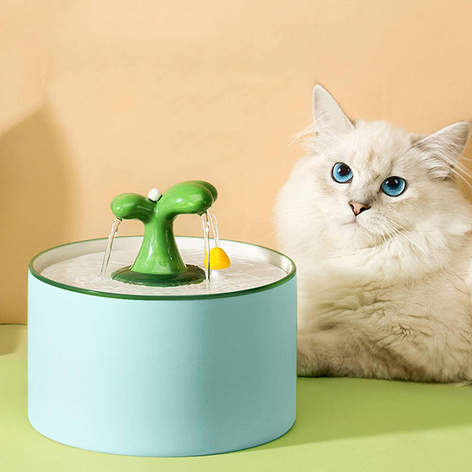 Fontana Ruscello per Animali Domestici in Ceramica, Fontana per Gatti Silenziosa, capacità di 1L/1,5 L d'Acqua,Ciotola con 4 Filtro A Carbone Attivo di Ricambio