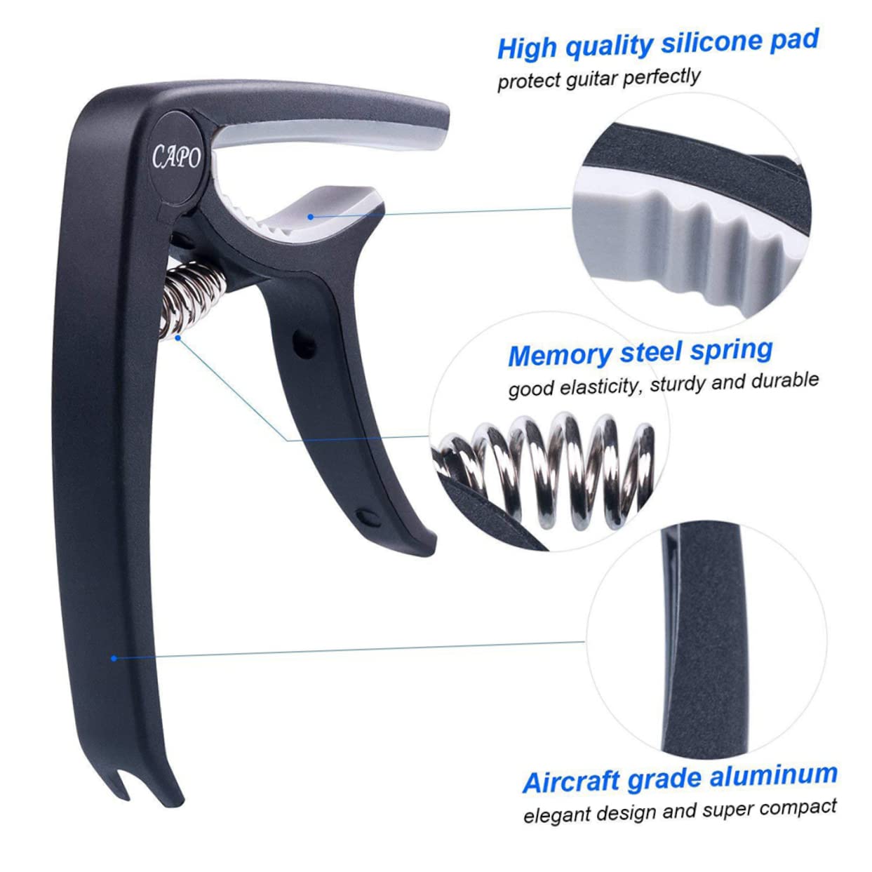 VICASKY 3piezas Herramientas Para Guitarra Capo Plectros y Cambiador De Cuerdas Incluye Kit De Puente Cejuela y Silla Negro