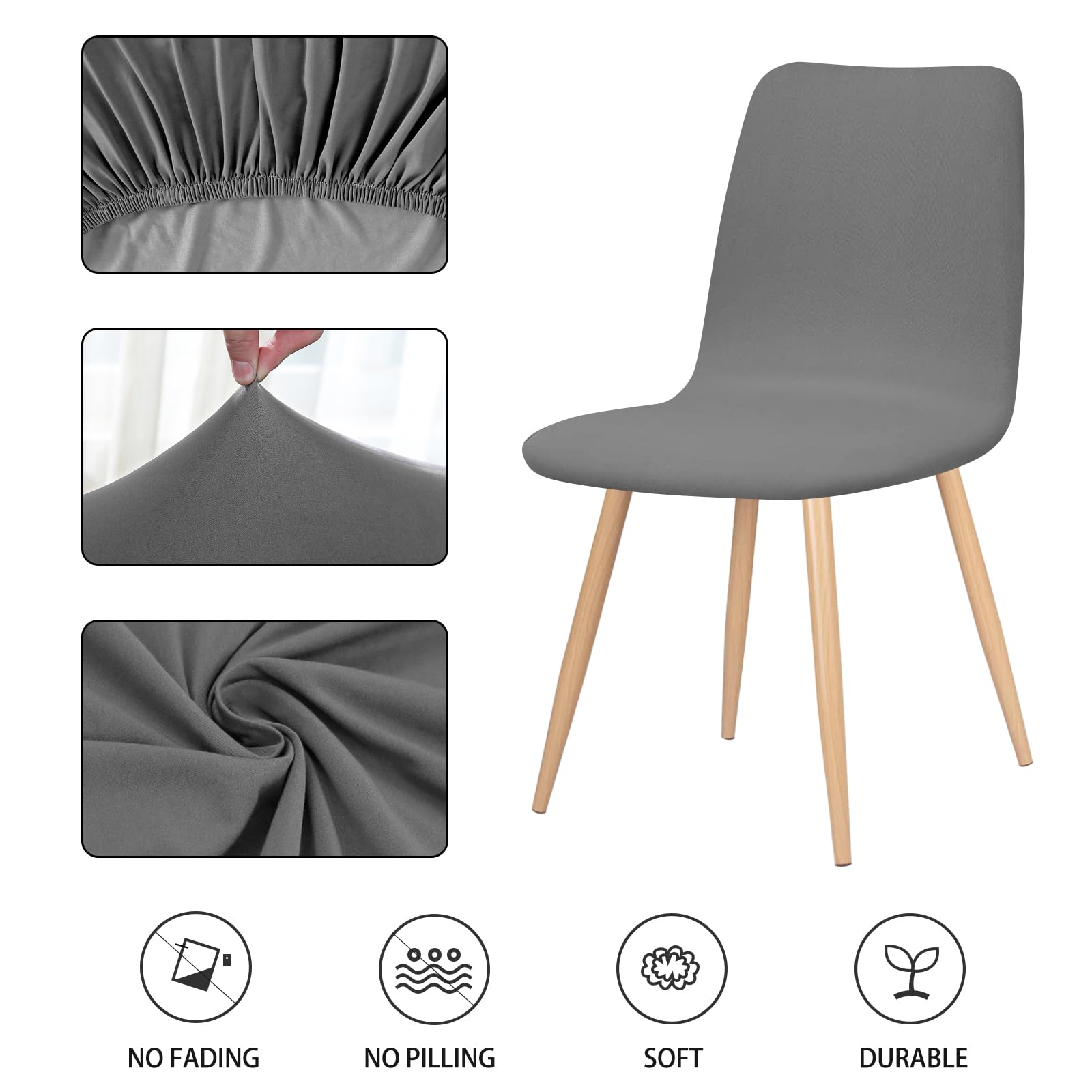 FIGOOO Coprisedie Elasticizzati con Schienale 6 Pezzi Fodere per Sedia Scandinavo Coprisedia con Schienale Rotondo Coprisedia Ufficio Universale Coprisedia da Cucina per Sala da Pranzo,Grigio