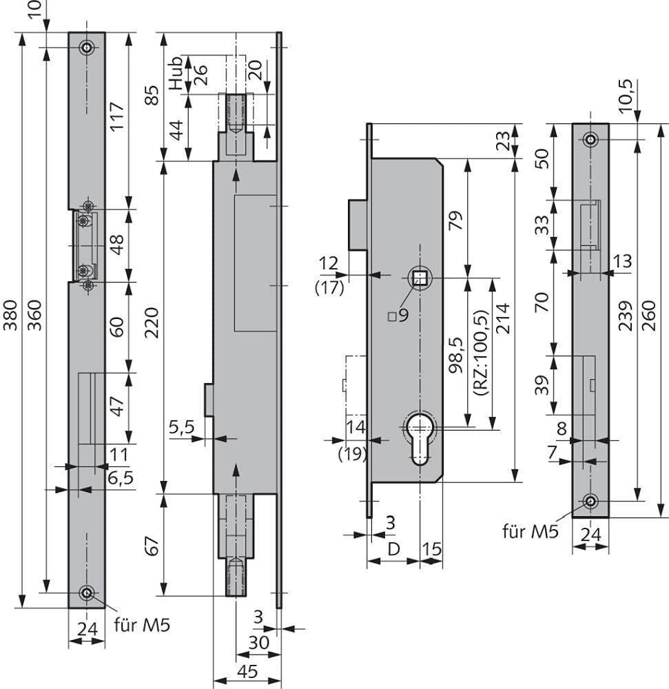 Panik - Cerradura empotrable para 2 puertas (orientación del producto: DIN derecha, mandril: 35, perforado)