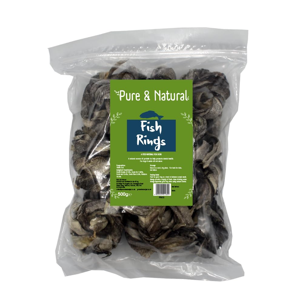 Pure & Natural Whitefish Rings 500g, 100% Air Dried Fish Skin for Dogs 500g, Grain Free Dog Treats and Natural Dog Chews with Omega 3 for Dogs