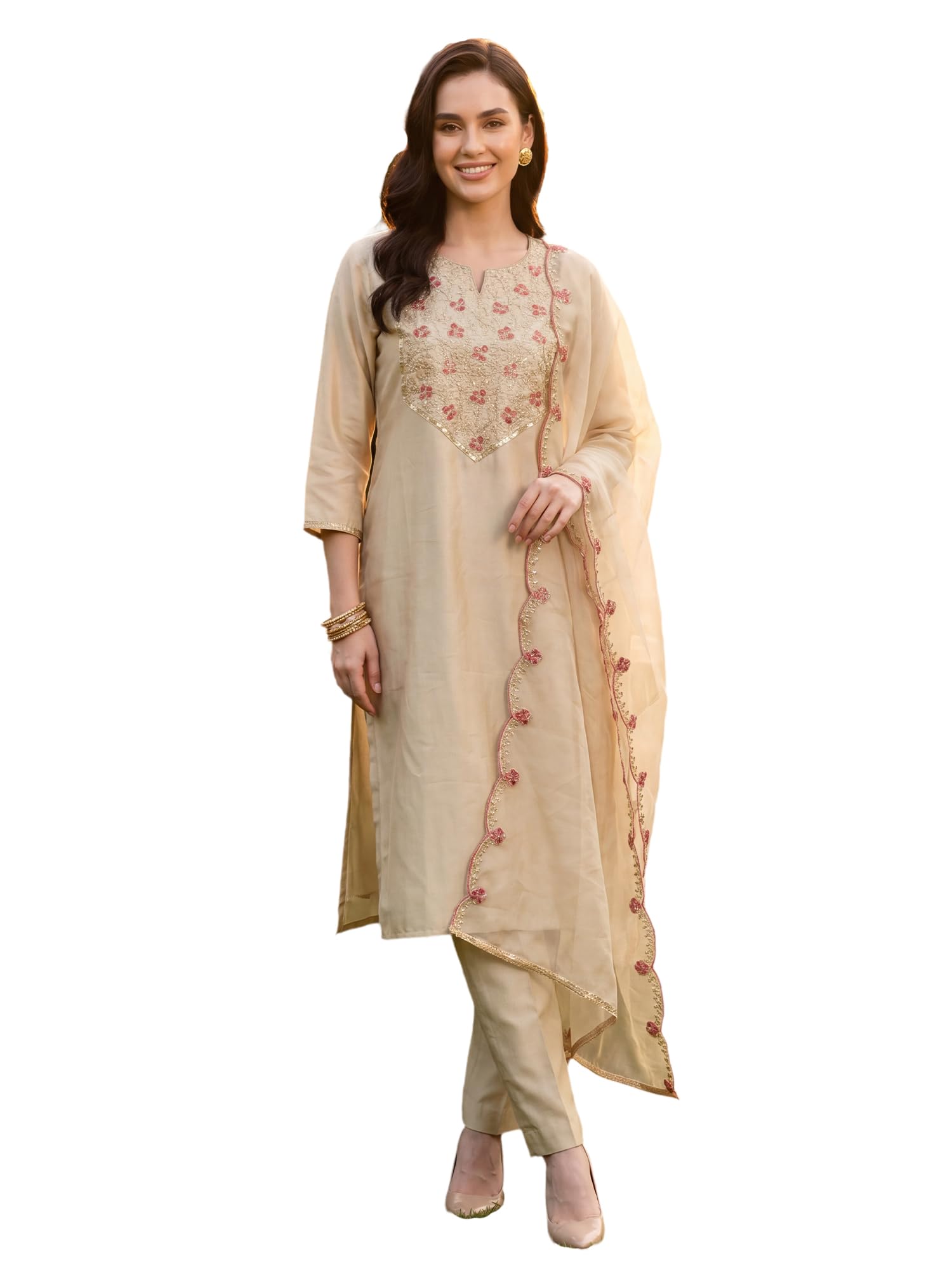 indo era Women's Silk Blend Paisley Embroidered Zari Work Kurta & Pant with Dupatta Set (IEBBAI389)-picture-22
