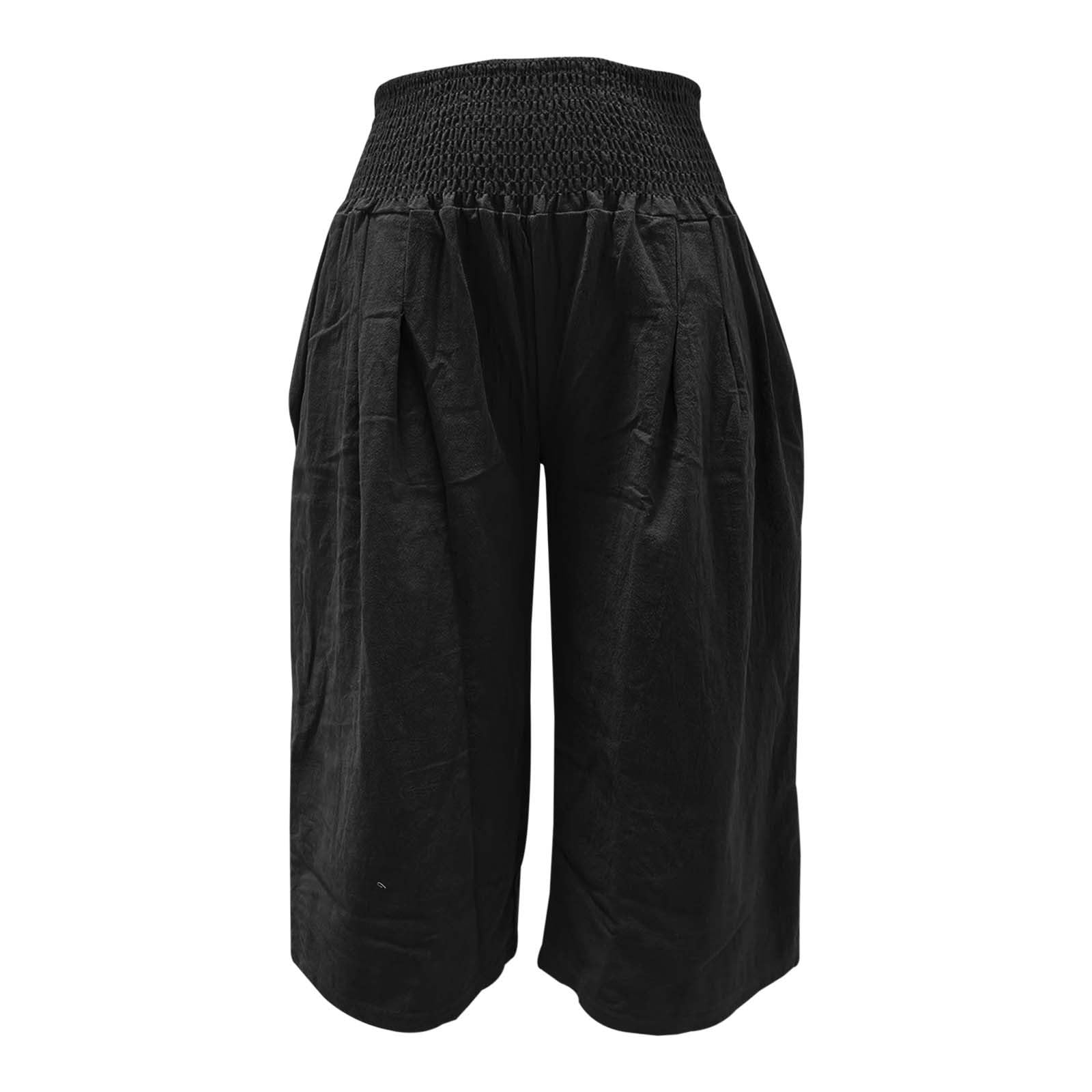 Short Femme Ete Lin en Et Coton Été Pantalon Large Fluide Shorts Running Taille Haute Elastique avec Poches Mini Sexy Bermuda Casual Chic