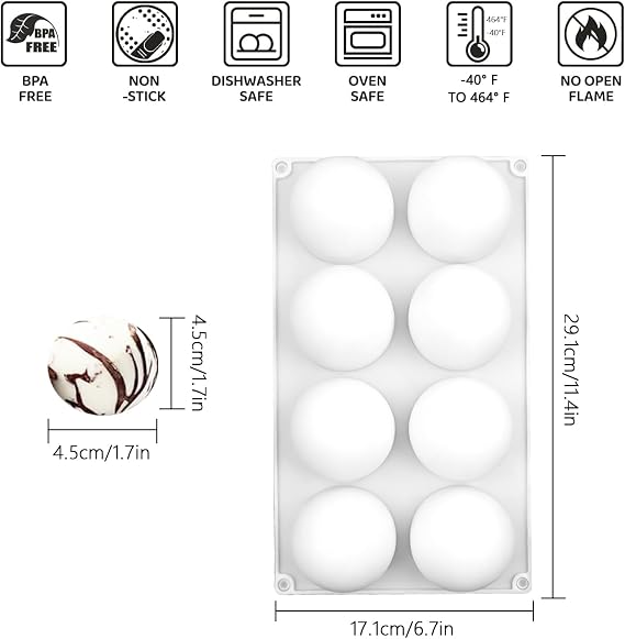 8 Holes Sphere Silicone Mold, Chocolate Mould Ball, Round Mousse Molds, 3D Mousse Cake Mould, Desserts Baking Mould, for Chocolates Jelly Ice Cream