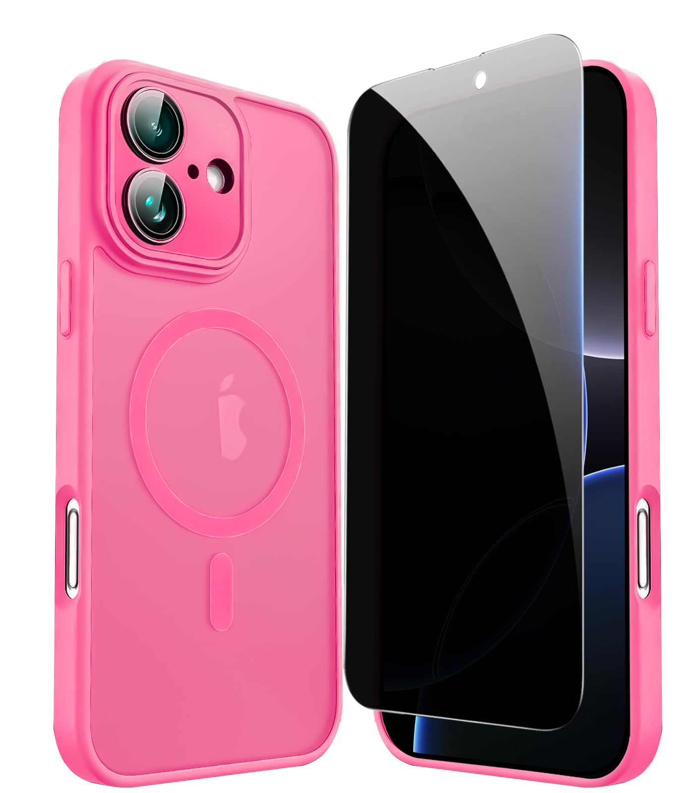 FATUOQIA Privacy Case for iPhone 16 Plus,Magnetic iPhone 16Plus Phone Case with Privacy Screen Protector X2 & Camera Protector [Compatible with MagSafe],Translucent Matte Shockproof Cover-Rose Red