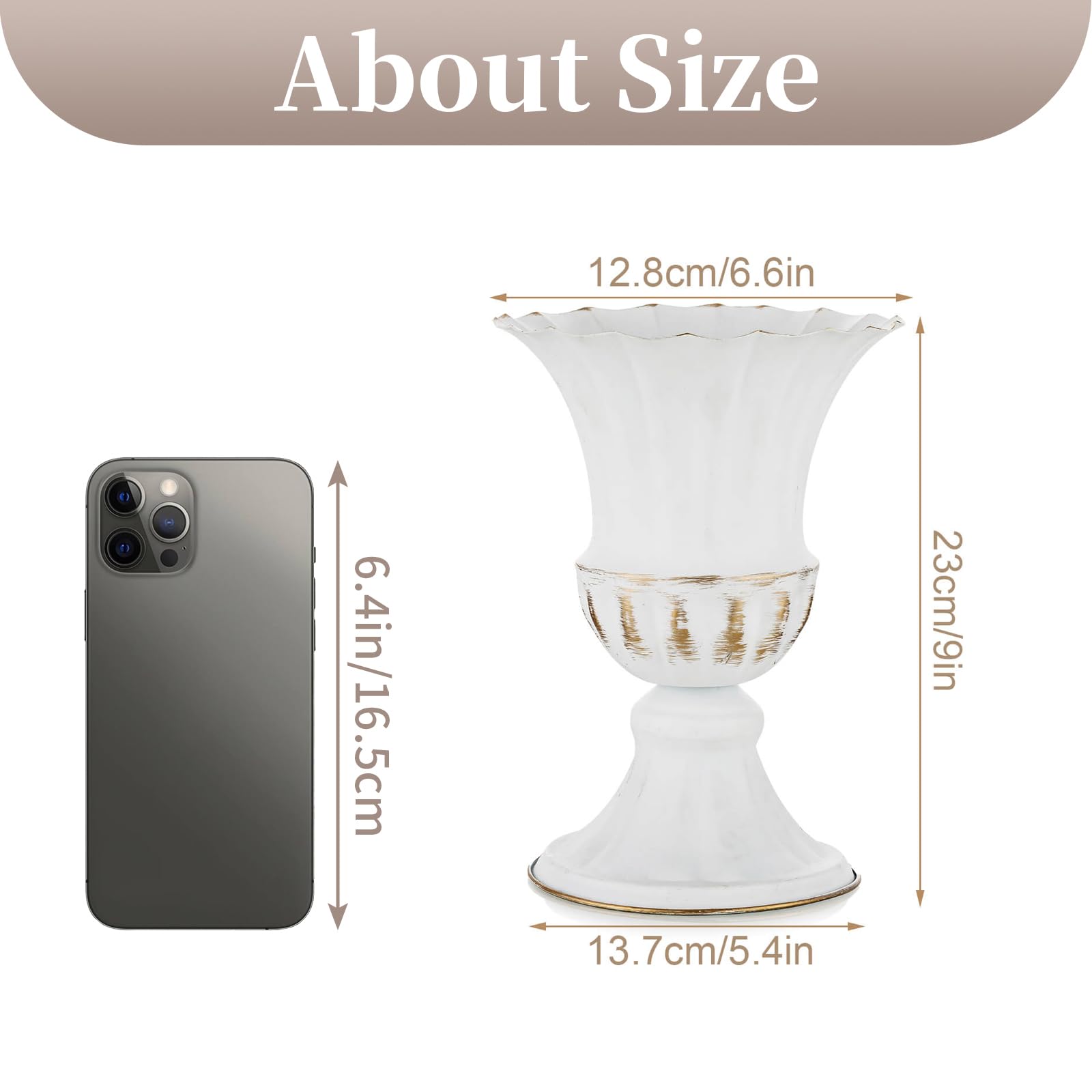 Sziqiqi Piccoli Vasi in Metallo Bianco, 10 Pezzi Vaso per Tromba per Centrotavola di Casa Decorazione, Vasi per Fiori per Cerimonia di Anniversario Matrimoni Ufficio Soggiorno Camera e Cucina, 23cm