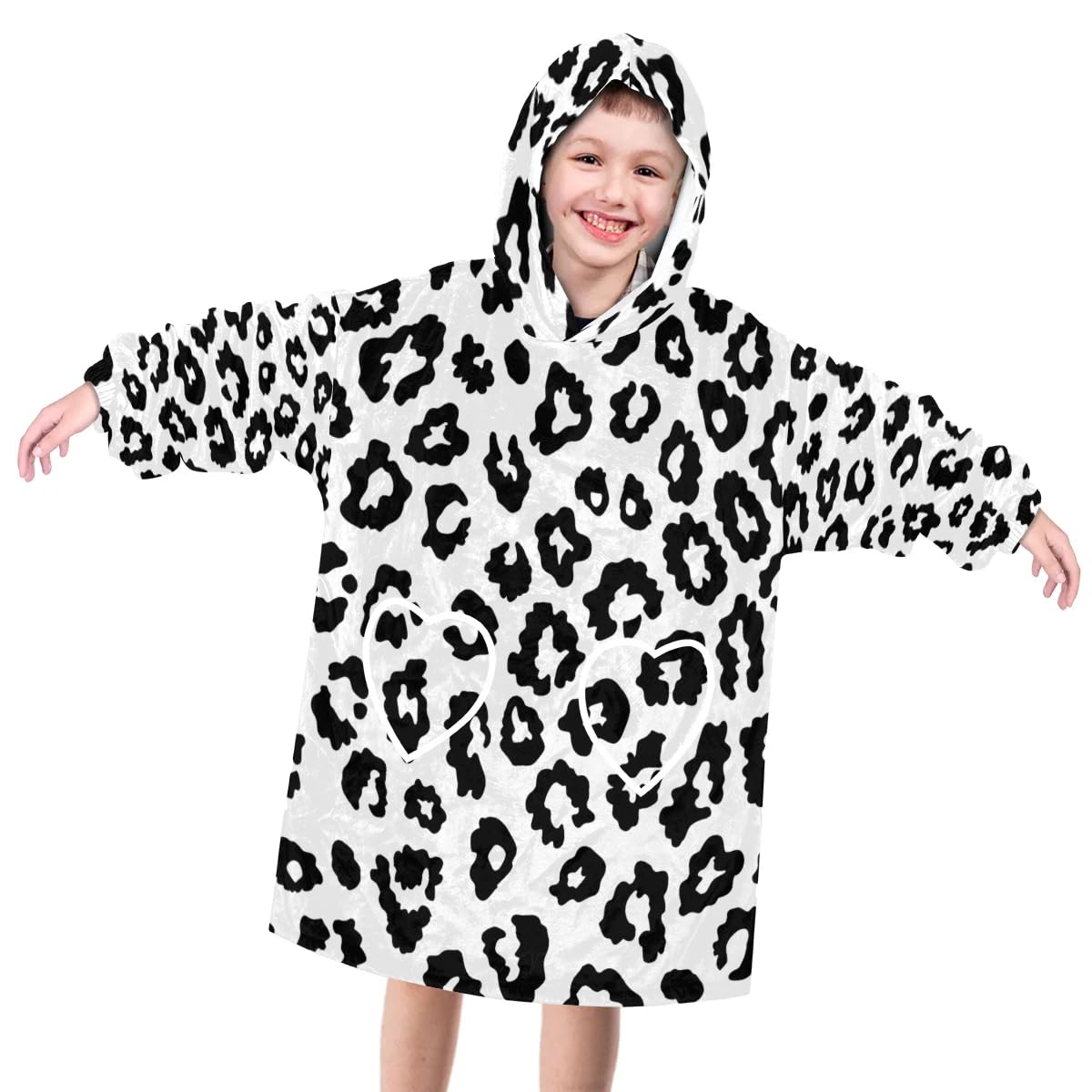 Pardick Wearable Blanket Hoodie for Kids, Chic Leopard Print Fleece Sweatshirt Blanket Oversized Blanket Sweatshirt with Pocket Flannel Warm Hooded Blanket 6-10 Year Old Girl Boy Gift, One Size