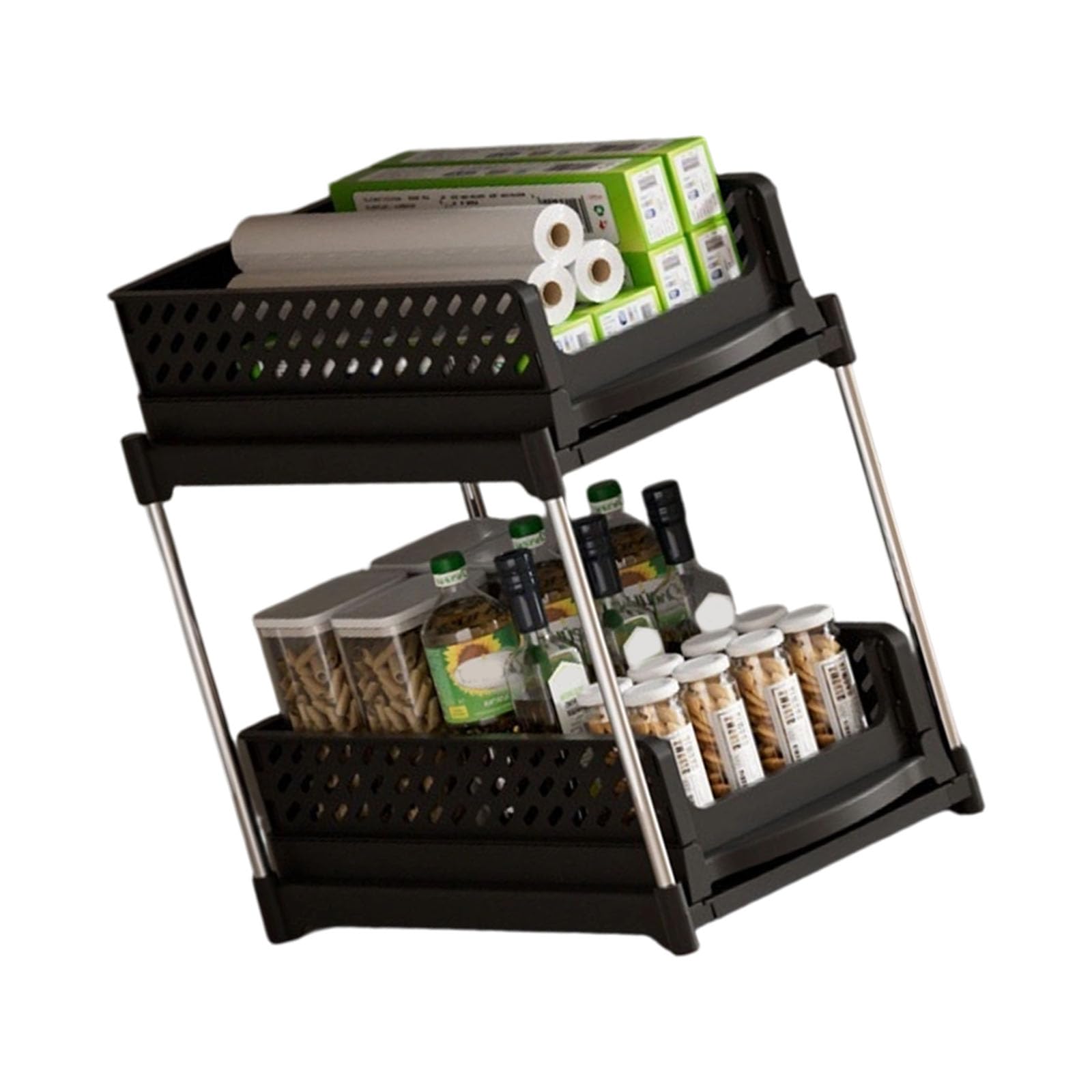 Zeiwohndc 2 Levels Drawer Styles Kitchen Shelf for Under Sink Cabinet Narrow Gaps Organizer Rack with Sturdy Frame Stackable Shelf