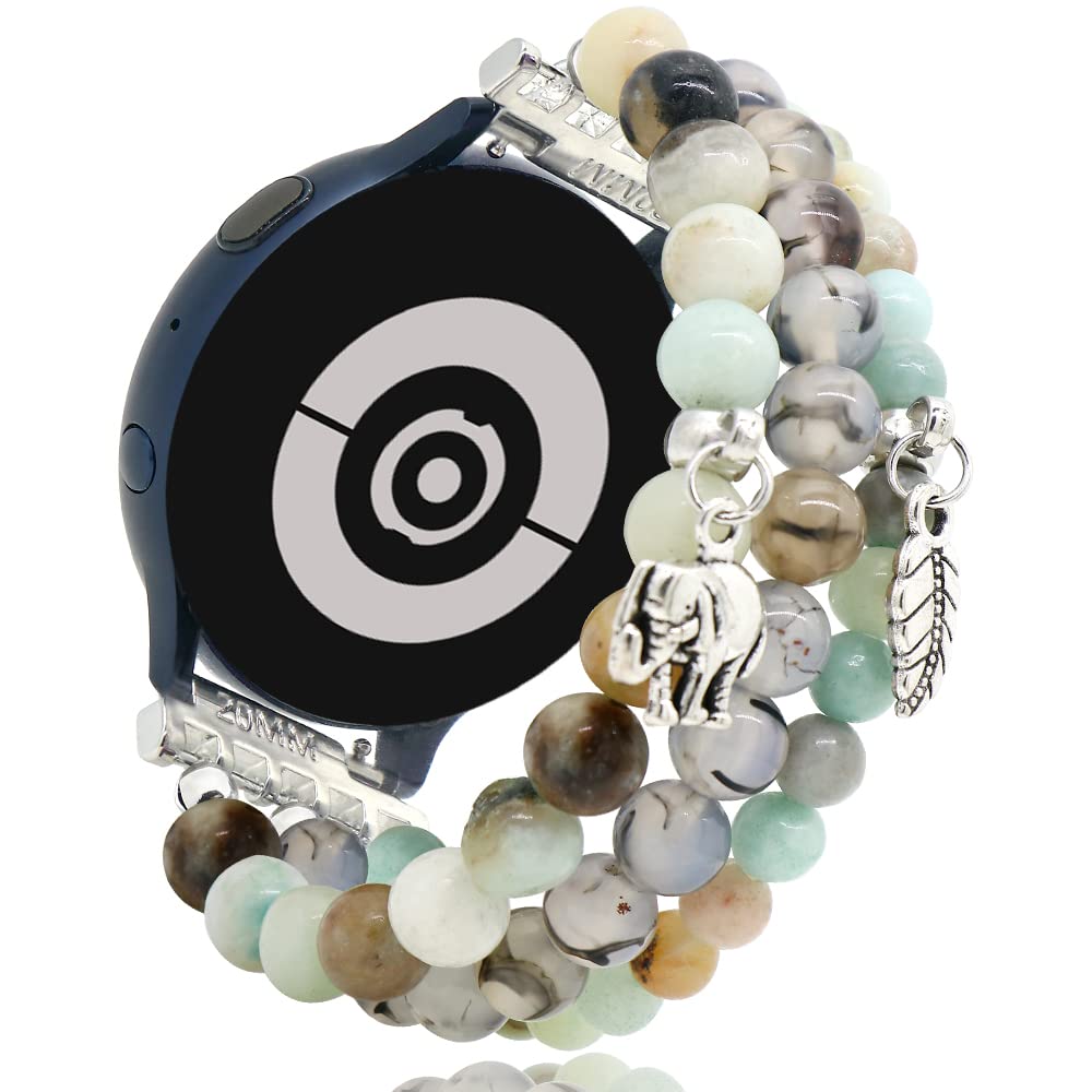 LuReen Beaded Bracelet Band Compatible with Galaxy Watch 7/6/5/4 40mm 44mm/Watch 6 Classic 43mm 47mm/Watch 5 Pro 45mm/Watch 4 Classic/Active 2 Band,