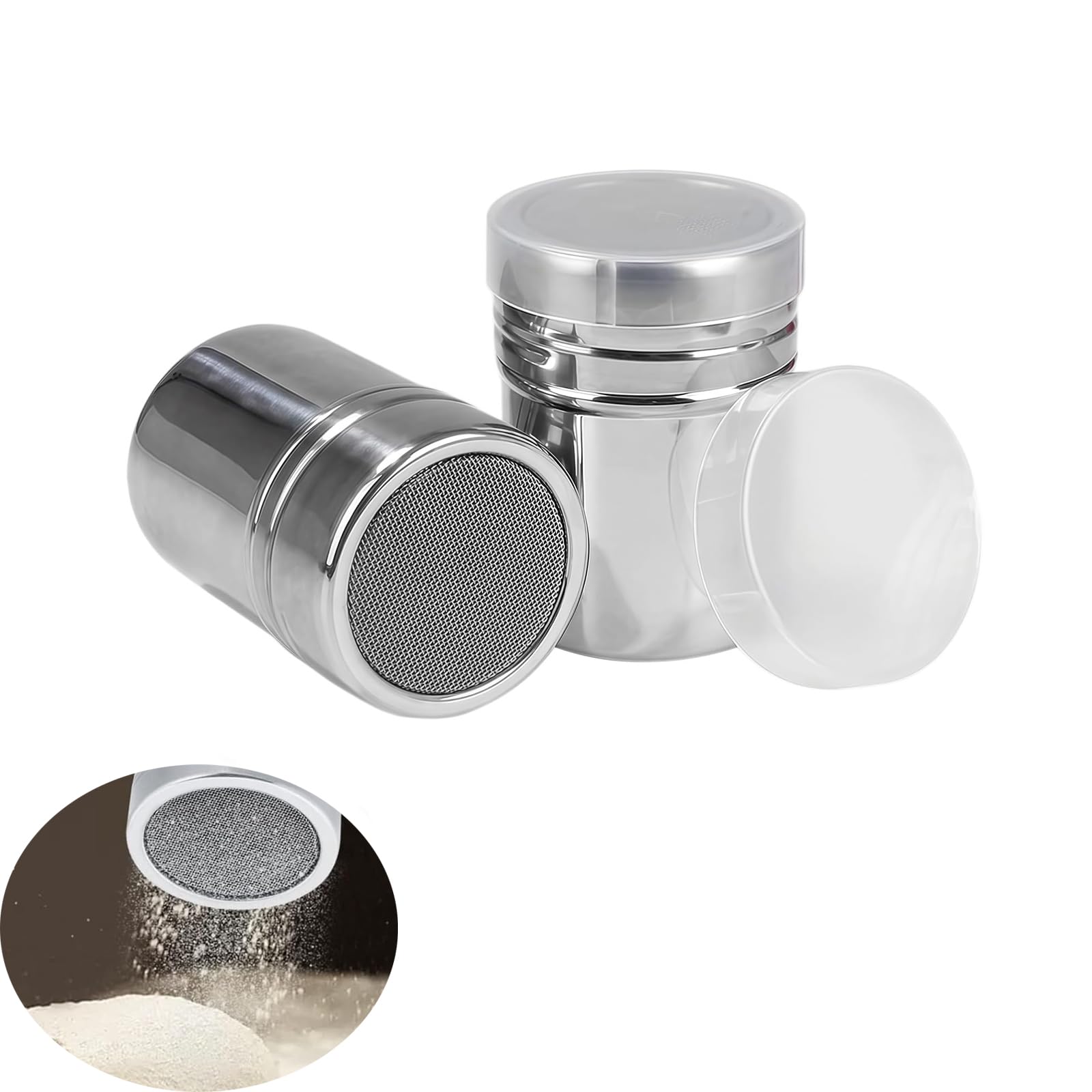Yeenano Salt Shaker,2Pcs Flour Sifter,Icing Sugar Shaker,Matcha Shakers,Sugar Dispenser,Salt Pot,Sugar Container,Dusting Powder Container,Sifter,for Icing Sugars,Cocoa,Cinnamon Powder,Baking Spices