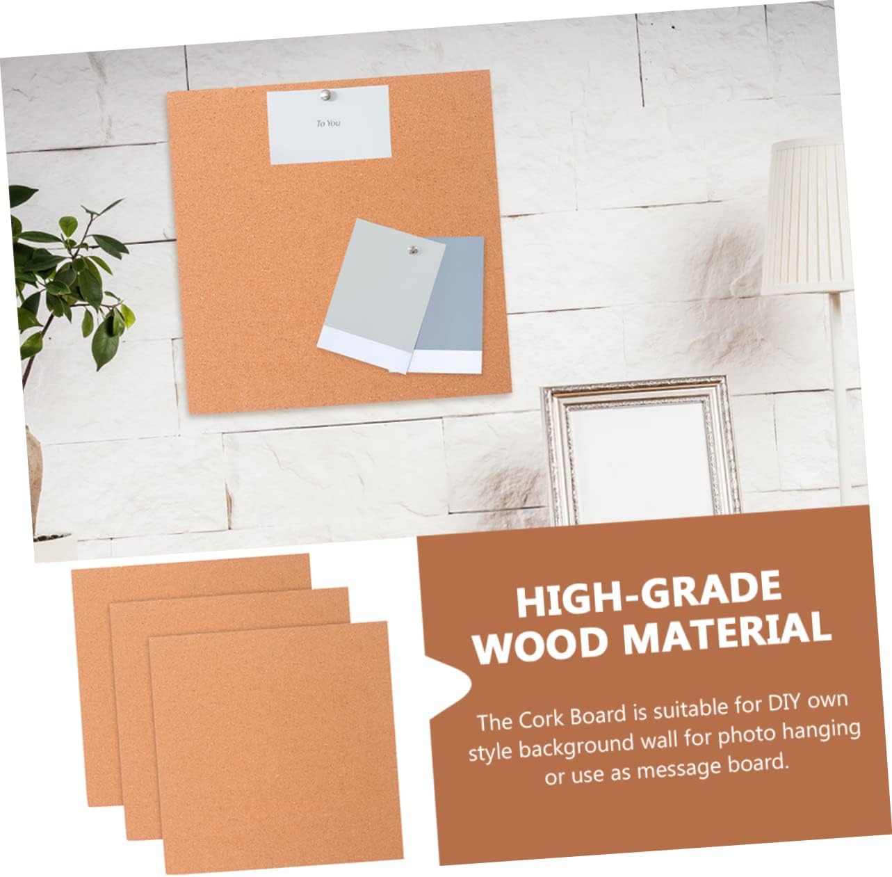 3pcs Cork Board for Photos and Messages Self-Adhesive Wall Display Board Easy Installation Decorative Reminder Soft Material for Home and Office Decor