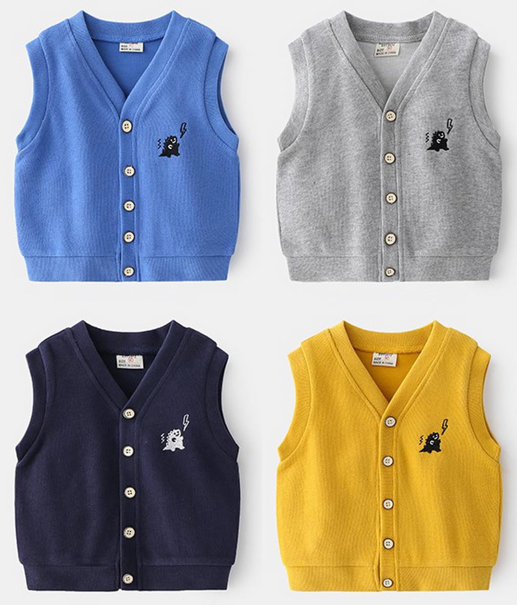 2 Pezzi Neonato Bambino Senza Maniche Ricamo di Dinosauro alla Moda Gilet Abbigliamento Senza Maniche Cotone Bambini Ragazzo Gilet Modello per Primavera e Autunno 1-6 Anni