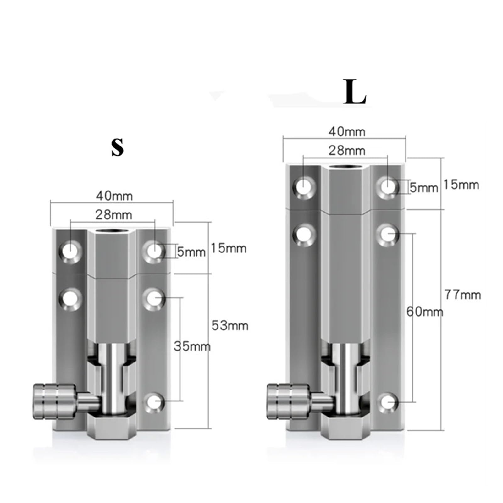 1 Juego de pestillo puerta acero inoxidable, Perno bloqueo seguridad, corredera, ventana, barril, Hardware barra(Silver12cm)