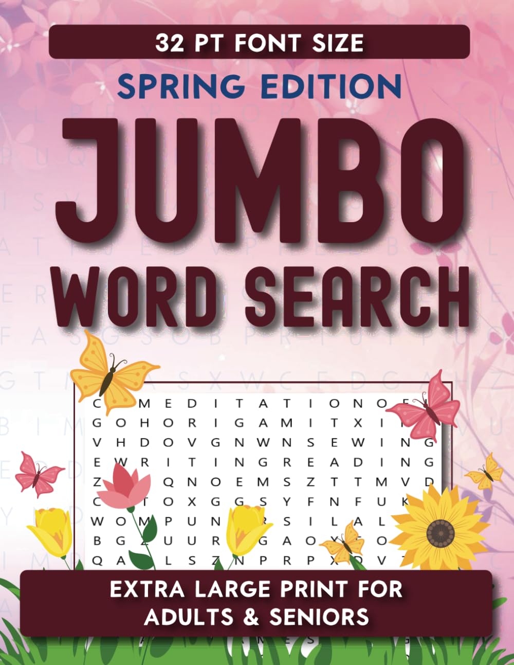 jumbo spring word search: An extra large print relaxing and mindfulness spring themed word search puzzle book for adults and seniors with solutions