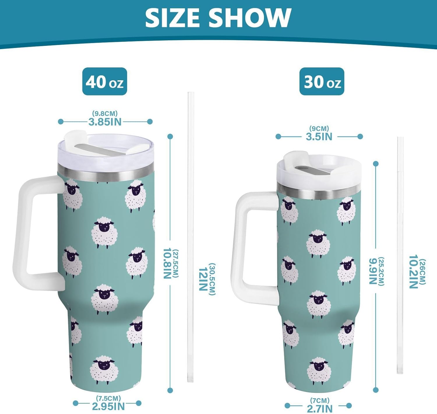 Blueangle 40 oz Cute Sheeps Tumbler with Handle and Straw Lid, Insulated Cup Reusable Stainless Steel Water Bottle Travel Mug
