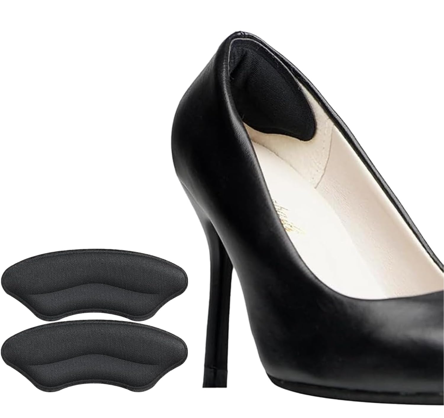Peeruka Combo Self-Adhesive Heel Grips Liner Shoe Tightener Inserts for Loose Shoes, Shoes Bite Protector Heels Pads Snugs for Shoe Insoles, Heel Pad for HeelPain Men Women (Heel Liner - 1 Pair Black, Free)