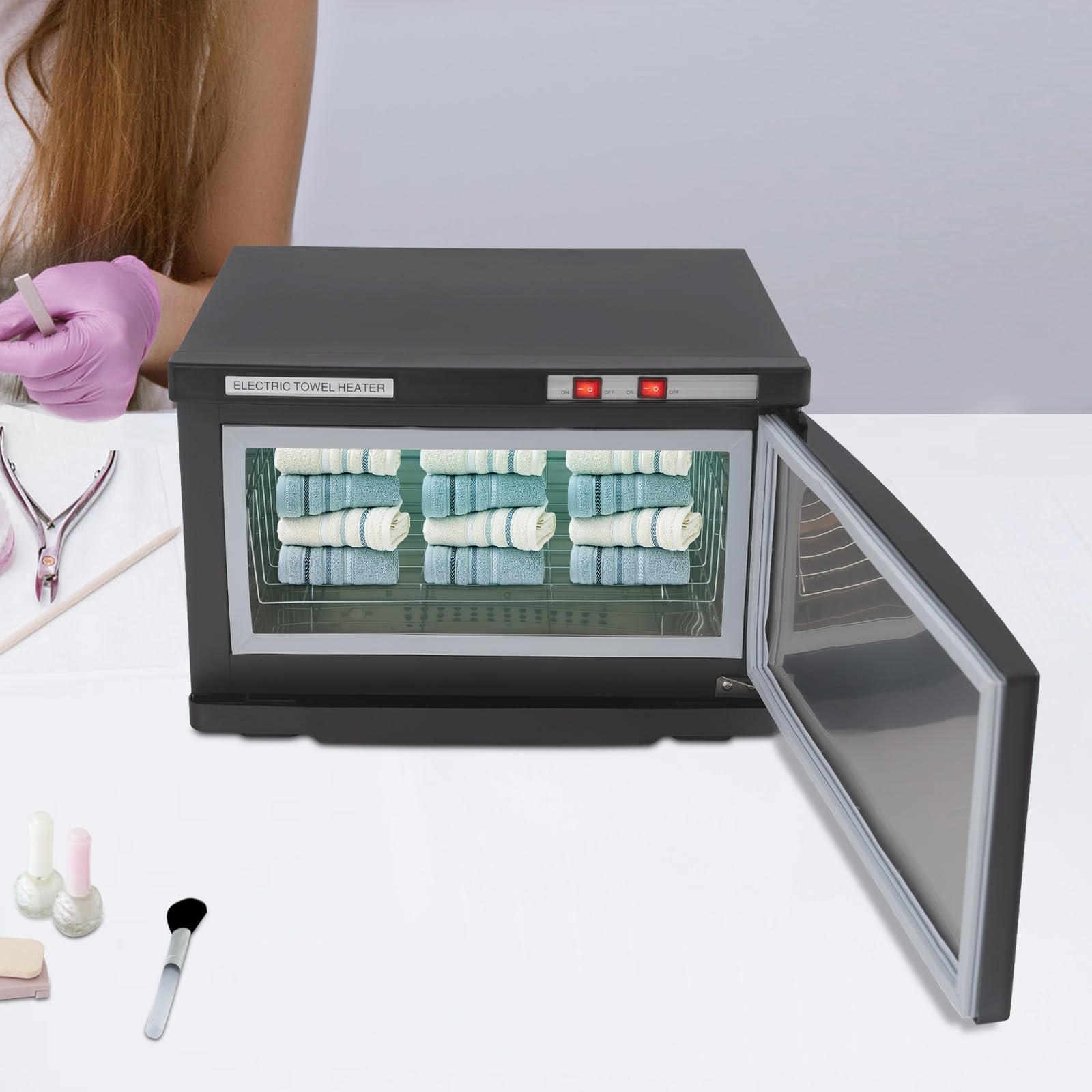 Asciugamano sterilizzatore armadio asciugamano caldo 25 l per casa hotel spa palestra panno in acciaio inox disinfezione e riscaldamento con 220 V potenza 70 °C temperatura di funzionamento (nero)
