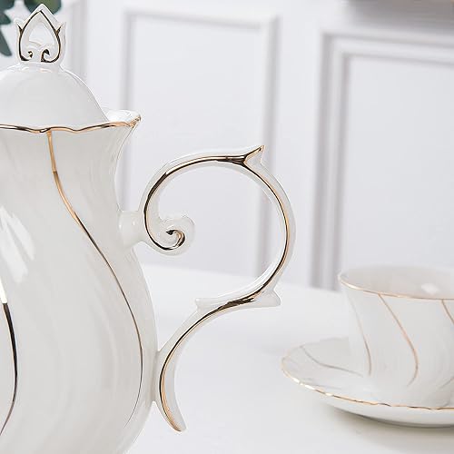 Miniatura 10 de Tetera de cerámica, tetera de porcelana de 37 onzas con tapa para té, leche, café, té de flores (morado)