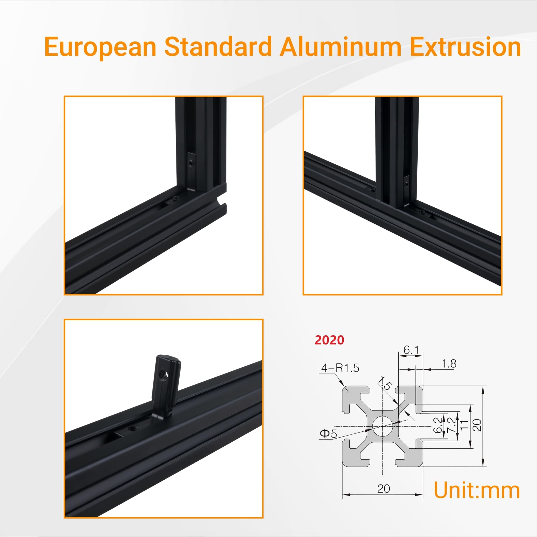 8 Stück 1500mm Aluminiumprofil Extrusions Linearschiene Europäische Norm 6063-T5 Eloxierte Oberfläche 20X20 V Typ Schlitz 6.2mm Aluminium profil für 3D-Drucker CNC
