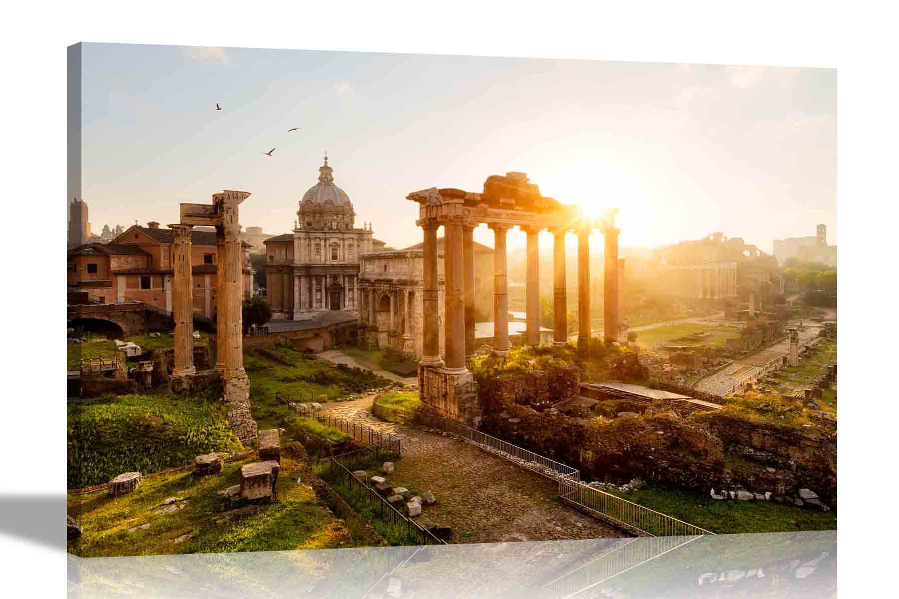 Artley Prints Multicoloured Ancient Site In Rome Italy City Canvas Wall Art Pictures Stretched And Framed Home Office Bedroom Prints Cityscape Photos 101 X 76Cm (40 X 30 Inches)