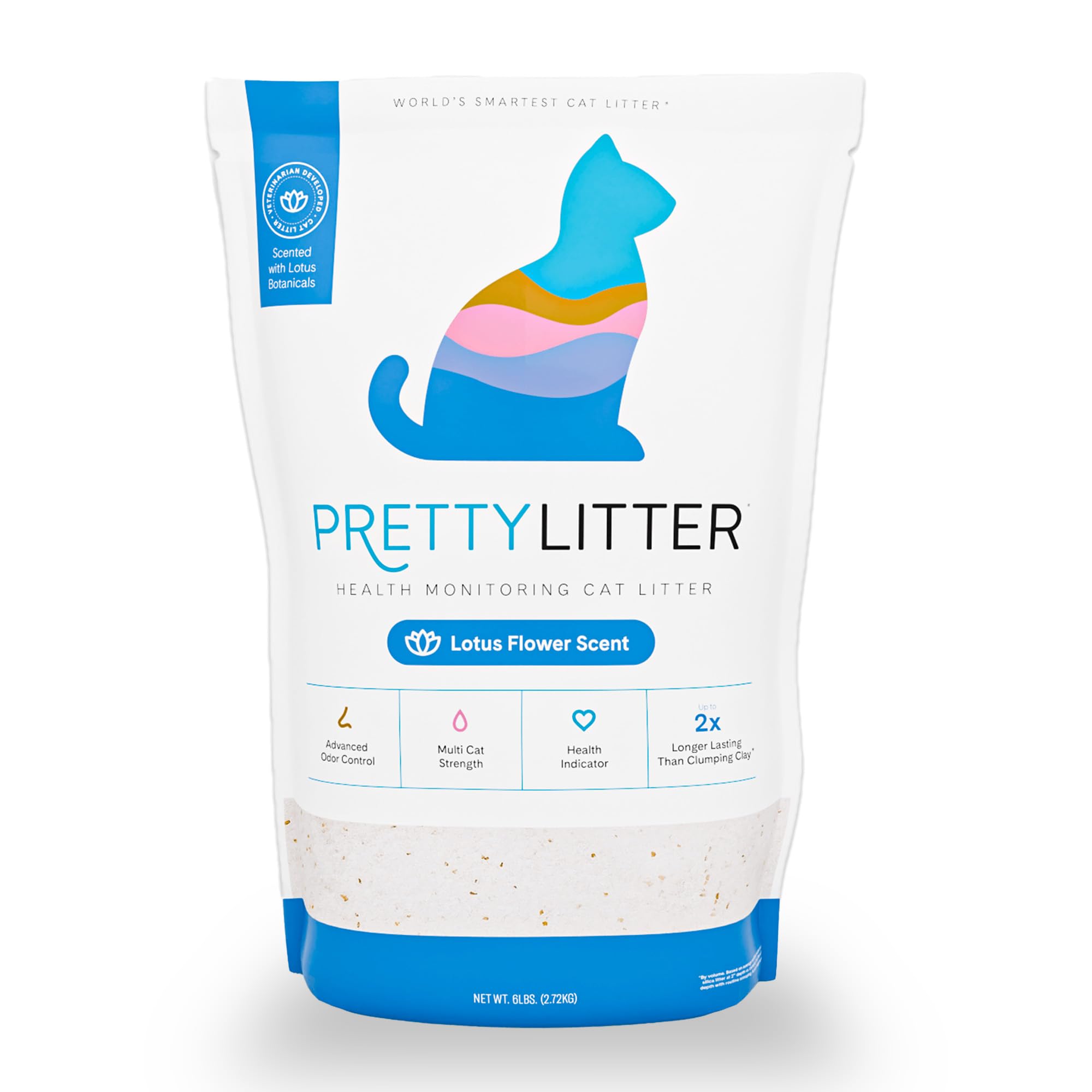 PrettyLitter Health Monitoring Cat Litter (Lotus Flower, Non Clumping) | Lightweight & Low Tracking, Color Changing Silica Gel Crystals, Advanced Odor Control — 6 Lbs, Pack of 1 (Up to 1 Month Supply)