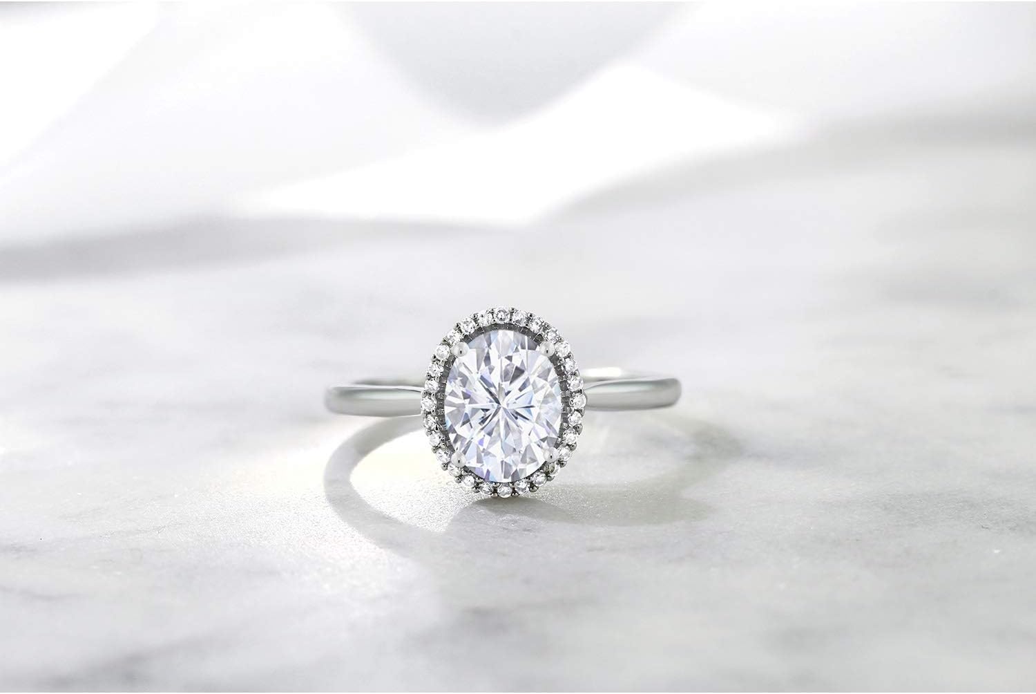 Gem Stone King Oval Halo Engagement Ring for Women | 10K White Gold | Oval 8X6MM | Gemstone Birthstone and White Diamond | Wedding Anniversary Promise White Gold Ring | Available in size 5,6,7,8,9