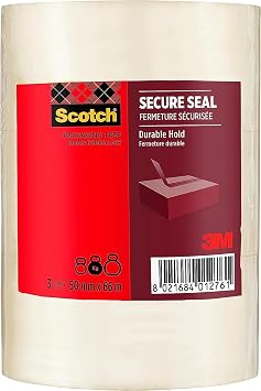 Scotch Secure Seal Packaging Tape, Transparent, 3 Rolls, 50 mm x 66 m