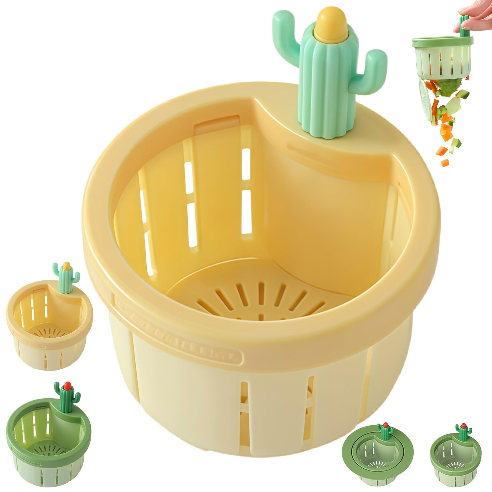 Cactus Sink Strainer Basket, Cactus Kitchen Sink Drain Strainer, Cute Cactuss Sinks Filter, Press Automatic Draining Basket, No Clogged Drains, Keep Your Sinks Cleaner and Clog Free(Yellow,1PC)
