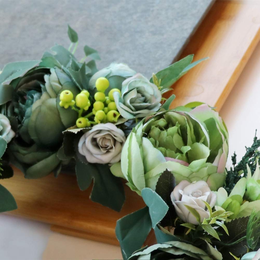 Couronne de Bienvenue Simulation Pivoine Couronne Portes suspendues décoration Murale Portes suspendues à la Main Garland Salle de Mariage Décoration Couronne d'eucalyptus Artificielle