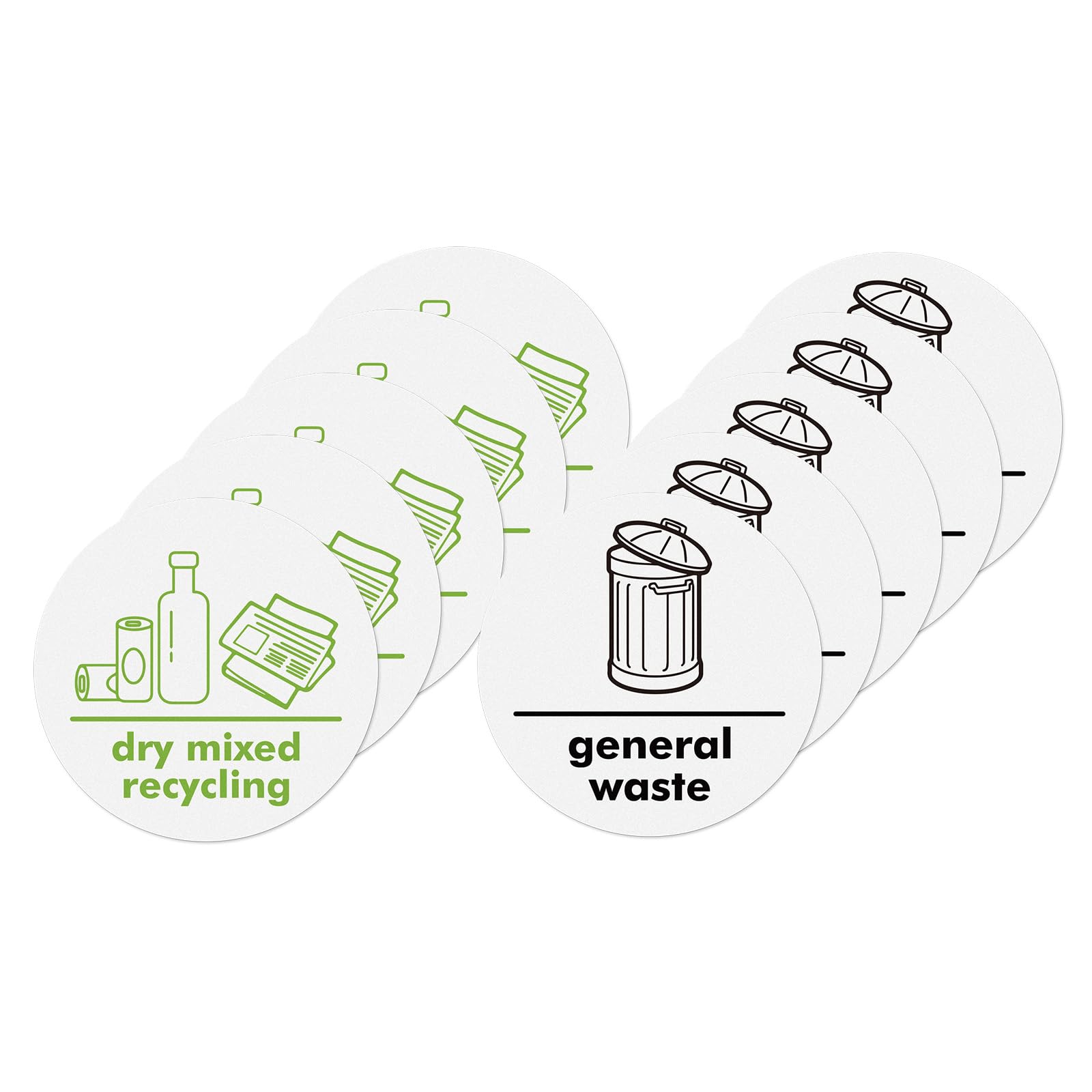YIKIADA 10 Pack Dry Mixed Recycling General Waste Bin Sticker 150mm Vinyl Removable Waterproof Self Adhesive Decal for Home Office Outdoor Indoor