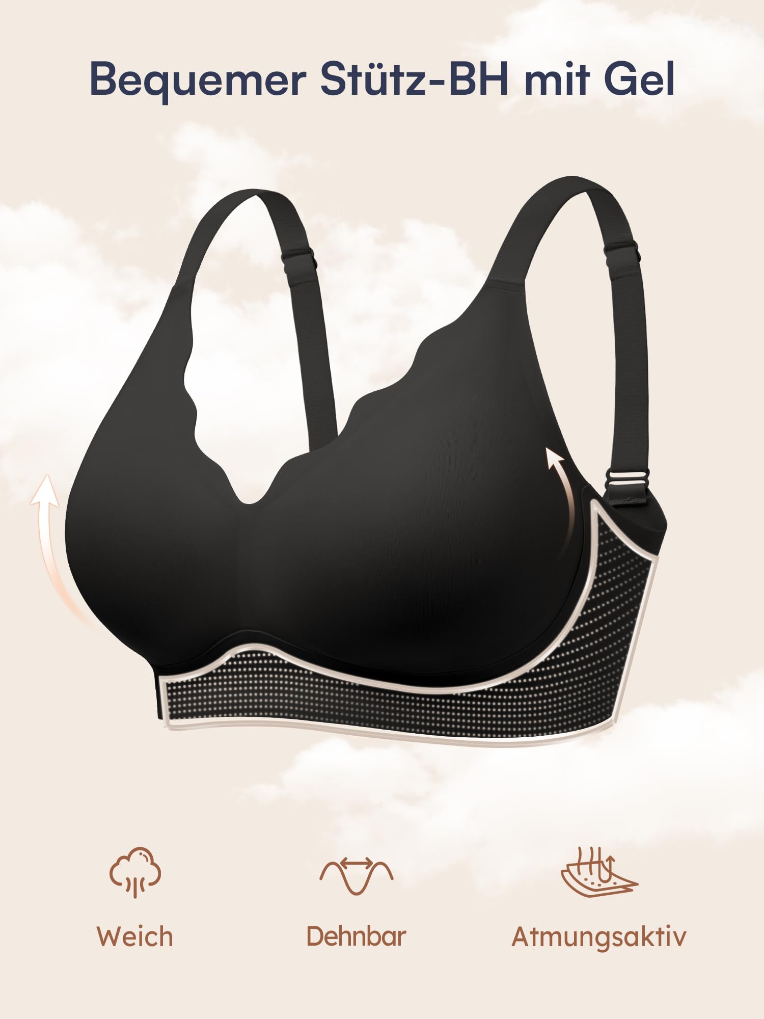 BH für Damen ohne Bügel mit Weicher Unterstützung, Bequeme Nahtlose Bralettes Gepolstert, Bügelloses Bustier Komfort BHS