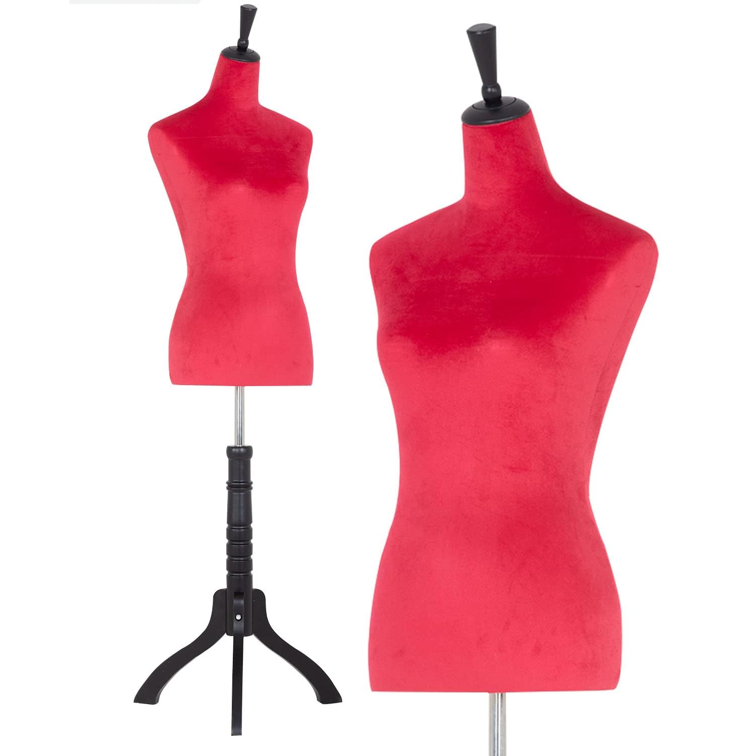Vibrant Red Female Mannequin Torso Display with Height Adjustable Tripod Stand (53-67 Inches)