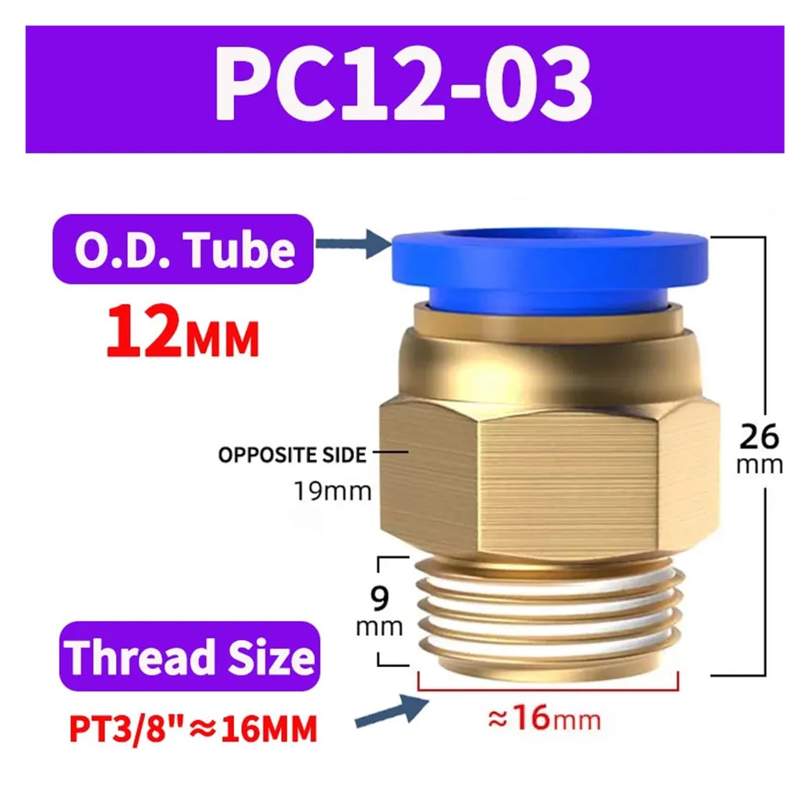 50 piezas de conector rápido de conexión neumática de aire, rosca macho, tubo de manguera comprimida PC4-M5 PC6-01 PC8-02 PC10-03 PC12-04(PC12-03)