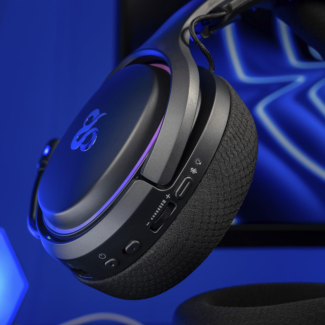 NEWSKILL Aton V2 Auriculares Gaming inalámbricos 2.4G, Bluetooth 5.0 y Cable Tipo C, micrófono retráctil, Sonido Envolvente, RGB, compatibles con PC, PS5, Switch y móvil - Negro