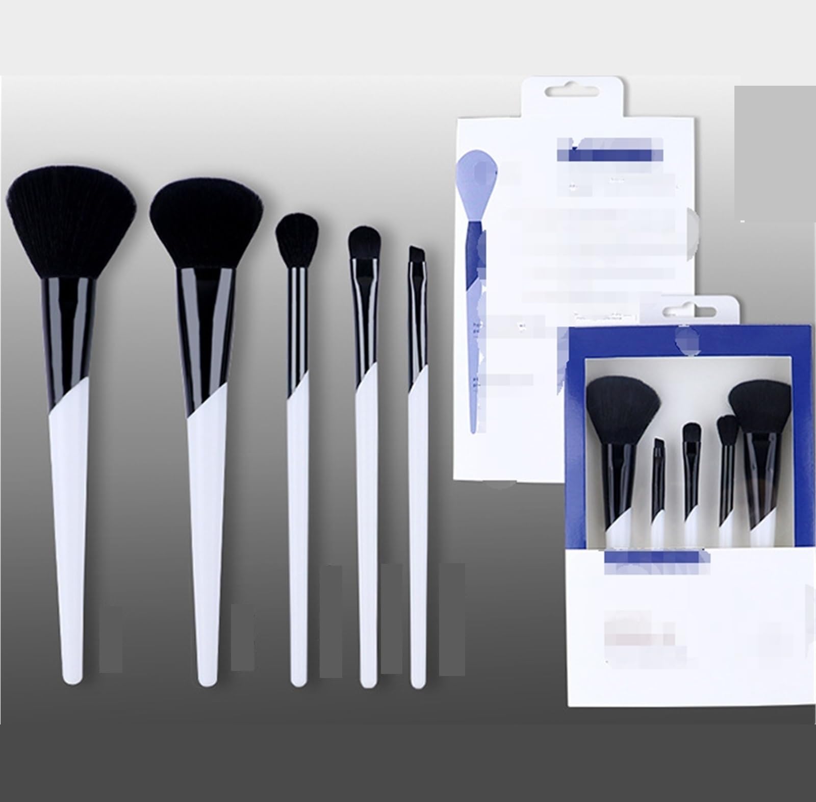 Brocha Base Maquillaje Juego De 5 Brochas De Maquillaje Adecuadas For Rostro, Mejillas Y Ojos Brocha Maquillaje Fluido(Black)