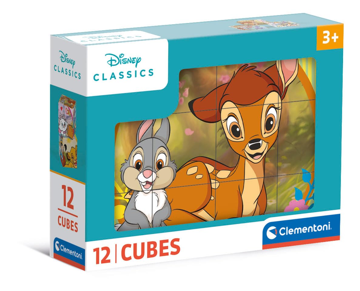 Clementoni Disney Classics 12 Würfel Puzzle Kinder - Geschicklichkeitsspiel für Kinder ab 3 Jahren - Sensorik- & Motorikspielzeug Disney Puzzle 41196