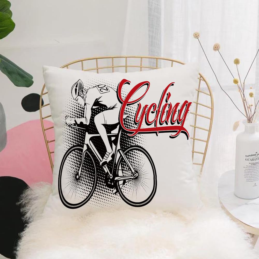 HYOSXW Cushion Cover,Throw Pillow Case Home Decorative for Living Room Bedroom Sofa Chair 16X16 Inch,Black and white pop style, cycling, sports theme, red font,Pillowcase 40X40cm