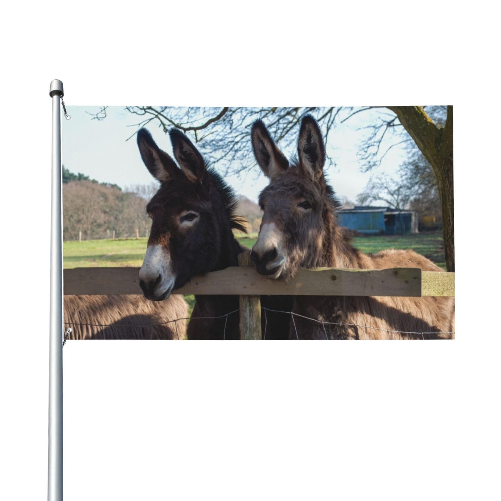 180x120cm (6x4ft) Beautiful Donkeys Big Ears Looking Over Fence Flag For House Lawn Hanging Decorating Yard Banners Holiday Welcome Flags With 2 Metal Eyelets, Indoor Outdoor Use
