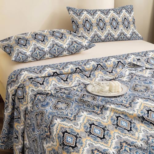 Image of IVAZA 240 TC Soft Ezyption Cotton Floral Print King Size Bedsheet - with 2 Pillow Covers, Hypoallergenic, Brethable, (Size- 90 x 90 Inch) Jet Black